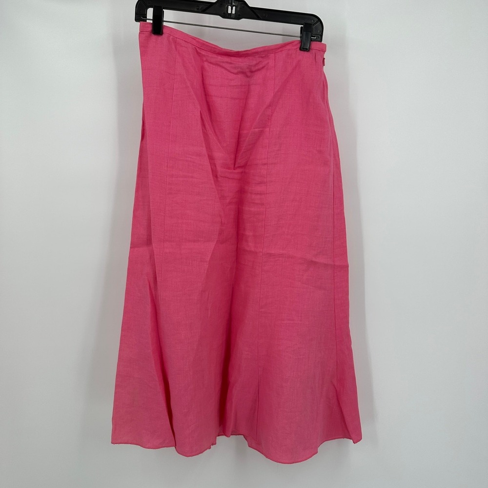 Telluride Womens Preppy Linen Midi Skirt Size M Pink Resort Vacation Cruise Bold